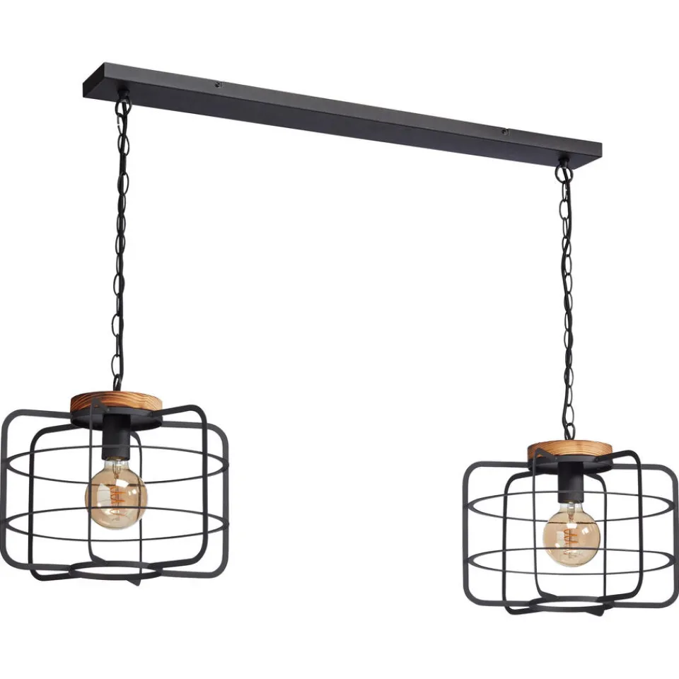 Kwantum Hanglamp Wood 2-Lichts Zwart